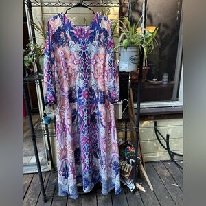 CHICO’S Travelers™ Paisley Maxi Dress Size 16 Long Sleeve Wrinkle Resistant LN